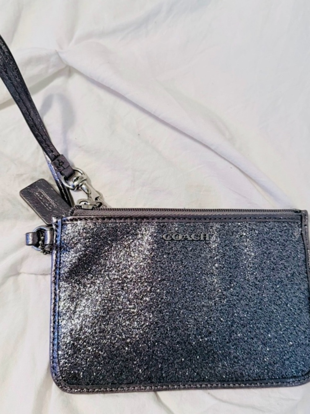 COACH Black Metallic Glitter Wristlet Clutch